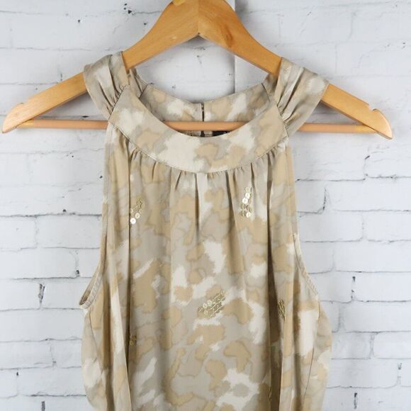 APT 9 TAN GREY & WHITE HIGH HALTER NECK SLEEVELESS TOP WITH SEQUIN DETAIL SIZE M - Picture 4 of 8